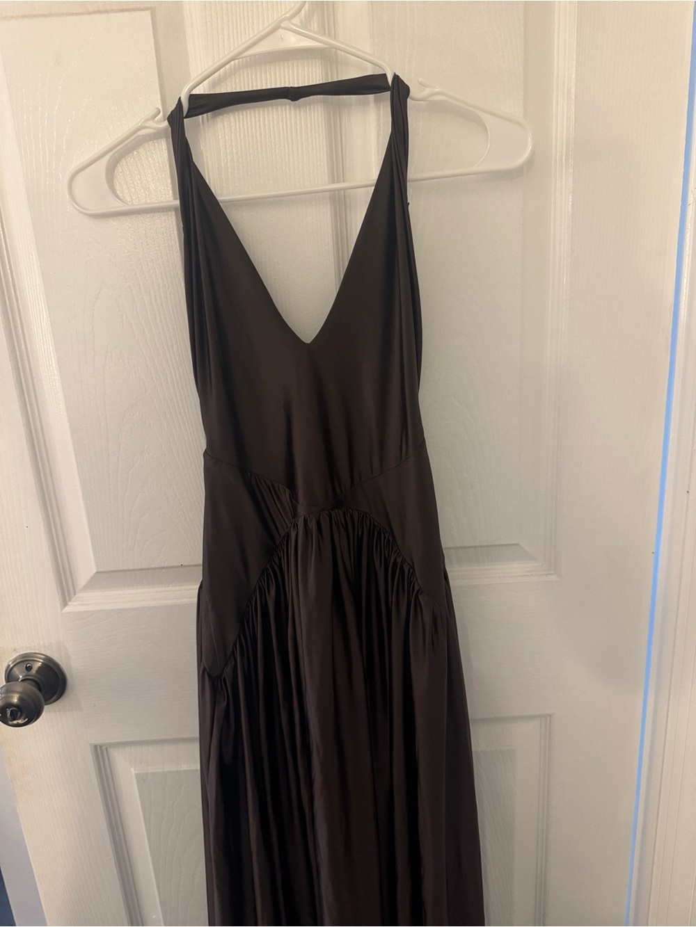 Meshki brown V-Neck Halter Maxi Dress